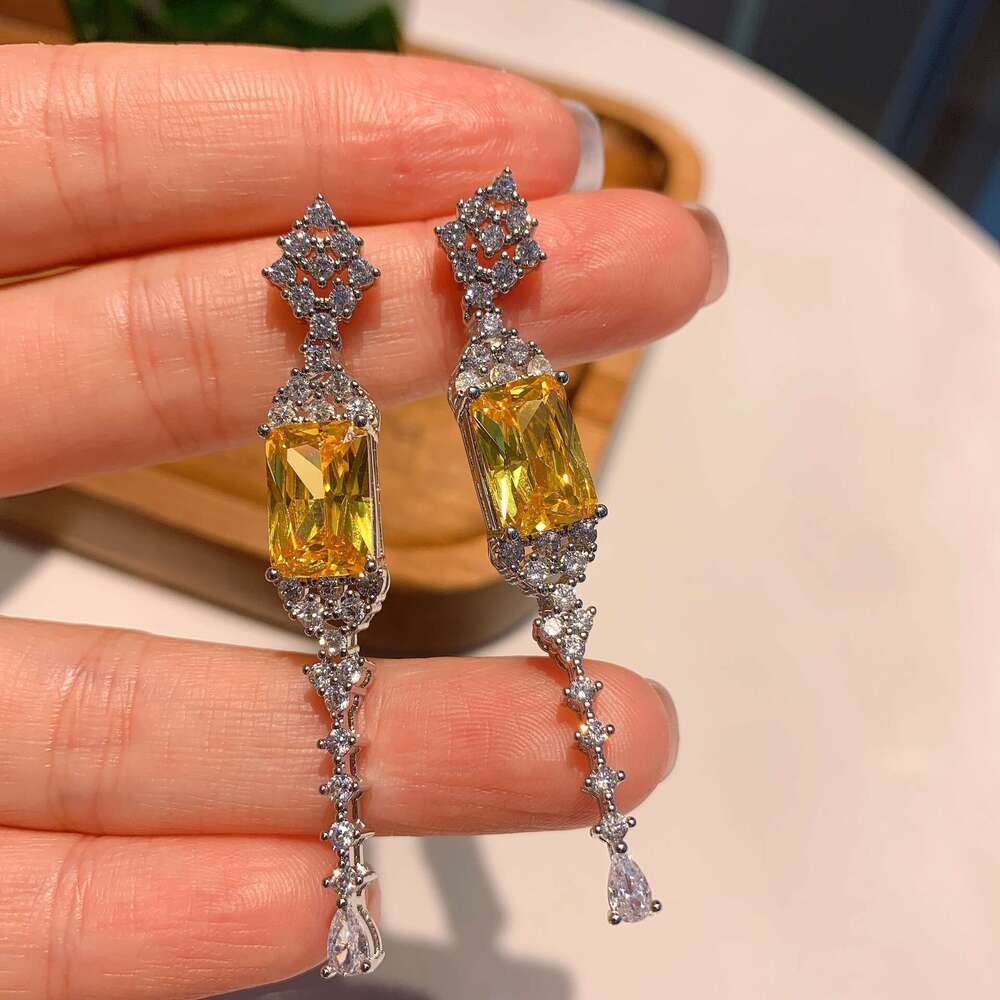 Huayoumei S Sier Needle Colorful Zircon Tassel Paraiba Long Earrings 884