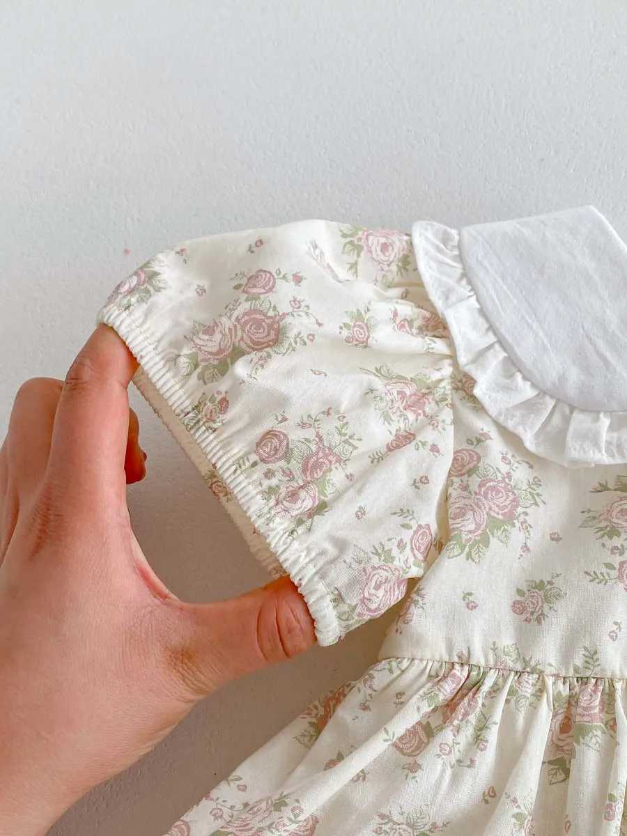 Summer Baby Girl Clothes Newborn Romper Peter Pan Collar Floral Cotton Short Sleeve Baby Bodysuit 0-24 Months R250707