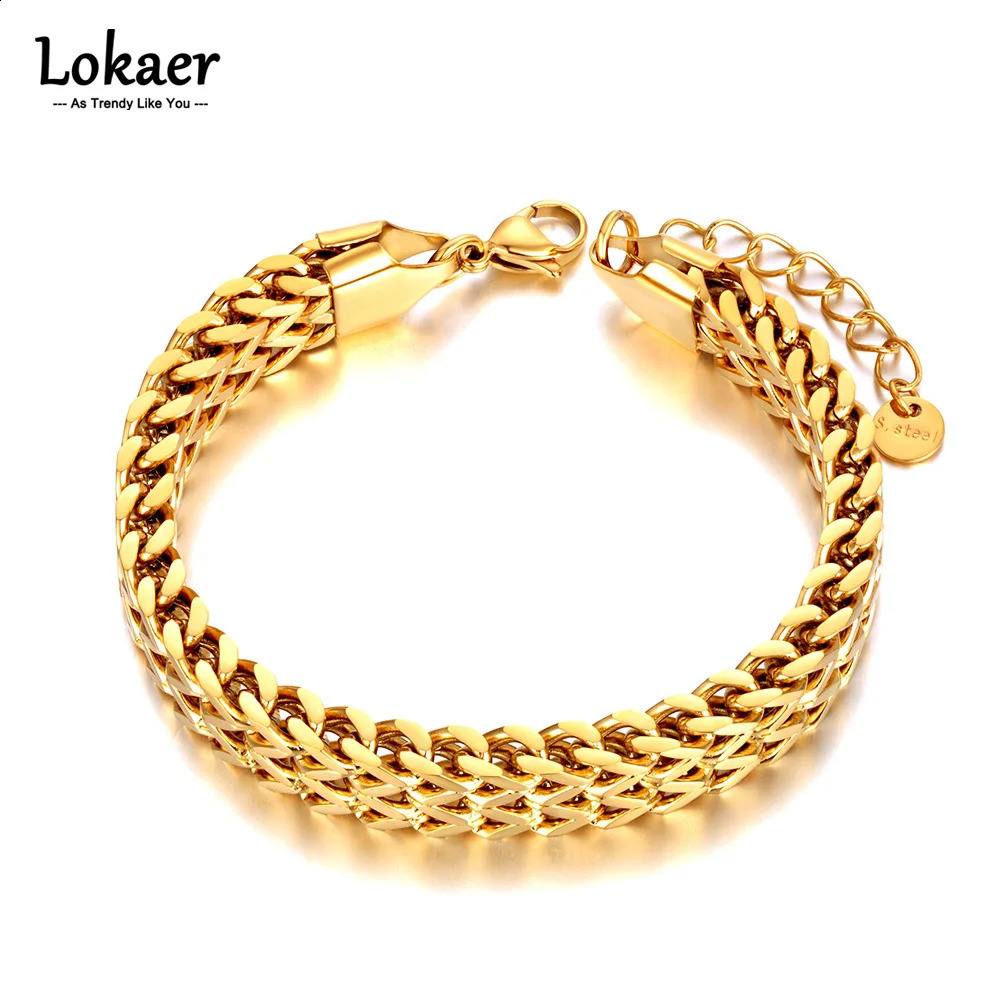 Locker Real Gold Plated Stainless Steel Cuban Link Chain Bracelet Bangle For Women Men Punk Statement Jewelry B23052 250707