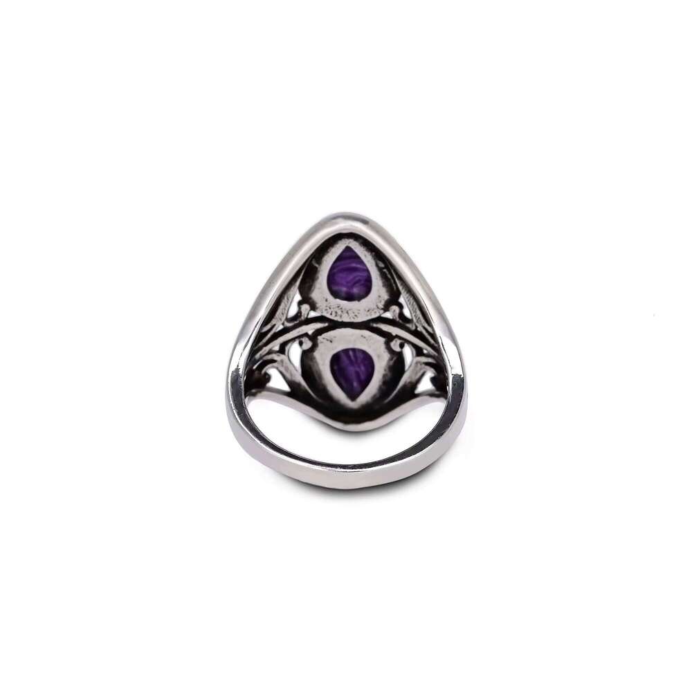 Charming Natural Charoite Bead for Women, White Copper Jewelry Ring with Home Delivery