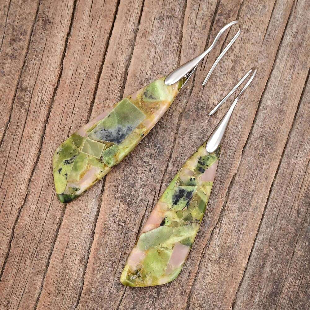 Oblique Triangle Green Jade Earrings Natural Stone Women's Gift Bohemian Style Clearance