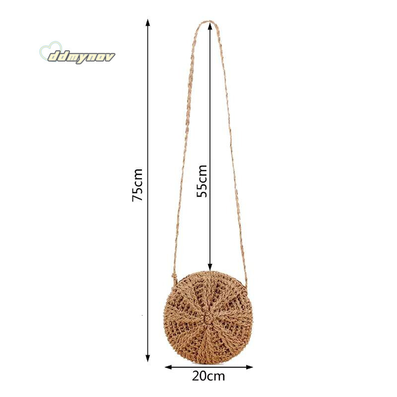 Rattan Woven Round Women Straw Handbag Knit Summer Beach Woman Shoulder Messenger Bag Tassel Khaki Beige Bags ddmynov