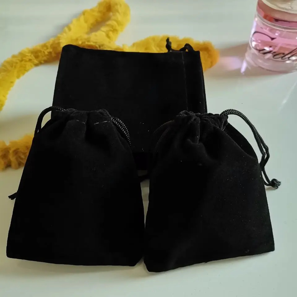wholesale Black Drawstring Velvet bag Jewelry Pouches Gift Display Packing Flannel Bag Drawstring Pocket 5x7/7x9/9x12/10x15cm 250702