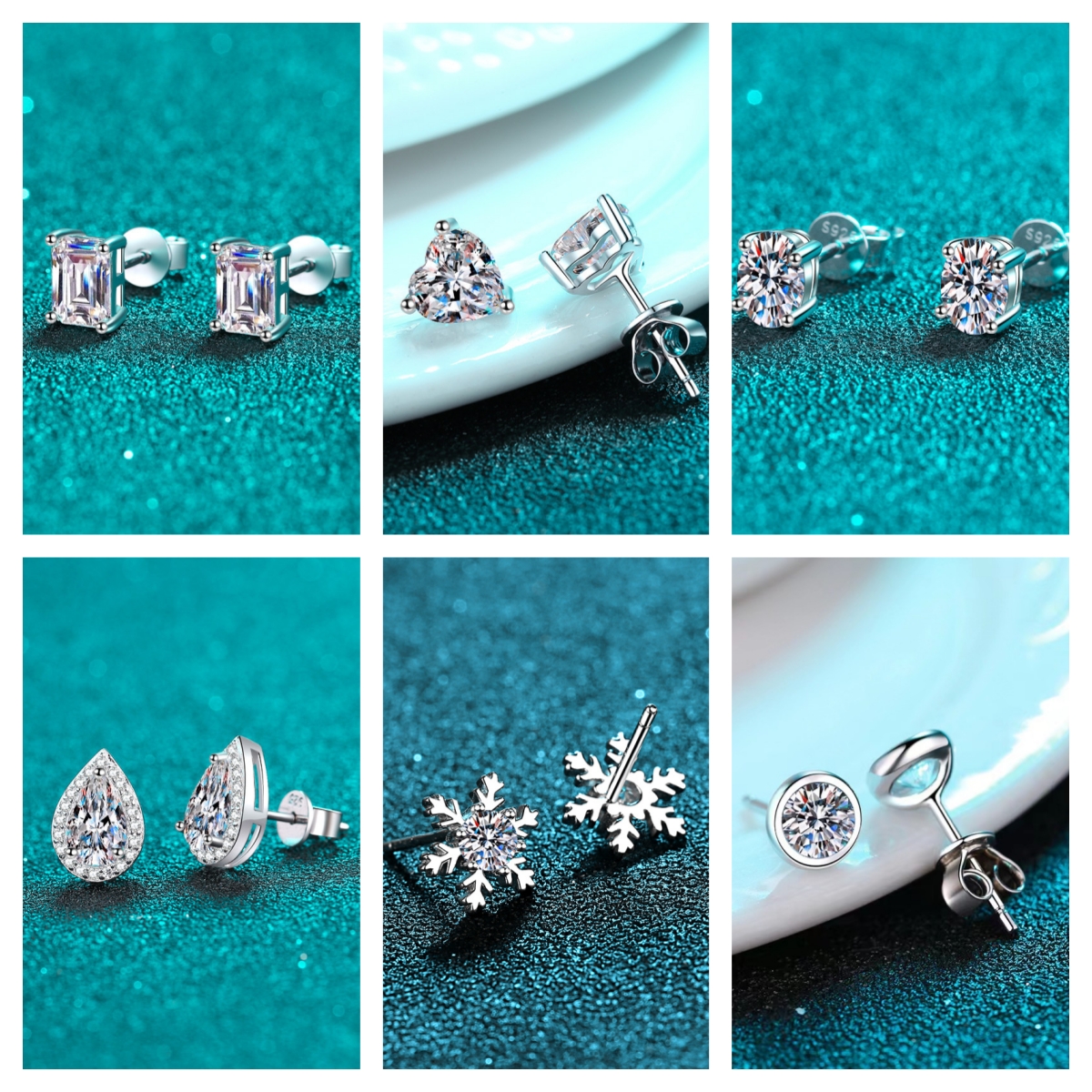 Luxury jewelry designer earrings diamond earrings 925 sterling silver square heart-shaped earrings, women's birthday gift, wedding earrings