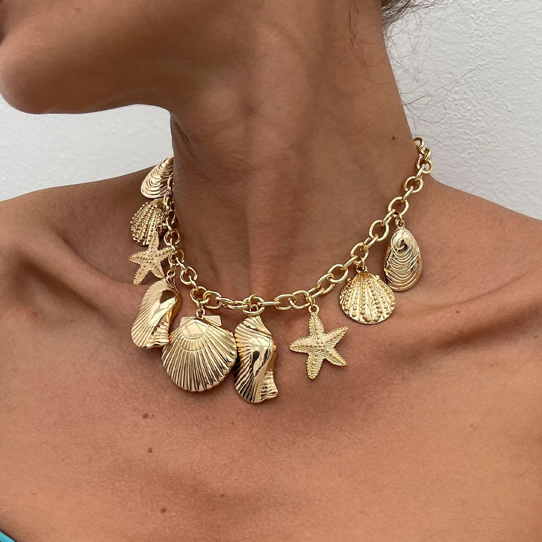 Ingemark Creative Metal Starfish Scallop Pendant Choker Necklace for Women Fashion Chain Summer Beach Jewelry 250707