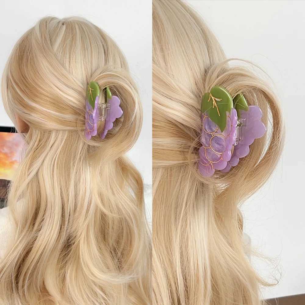 Multi Style Rhinestone Fruit Lemon Grape Cherry Acetate Hair Claw Light Luxury Eco-friendly Claw Clip for Women Girls Hair Accessories Y250707