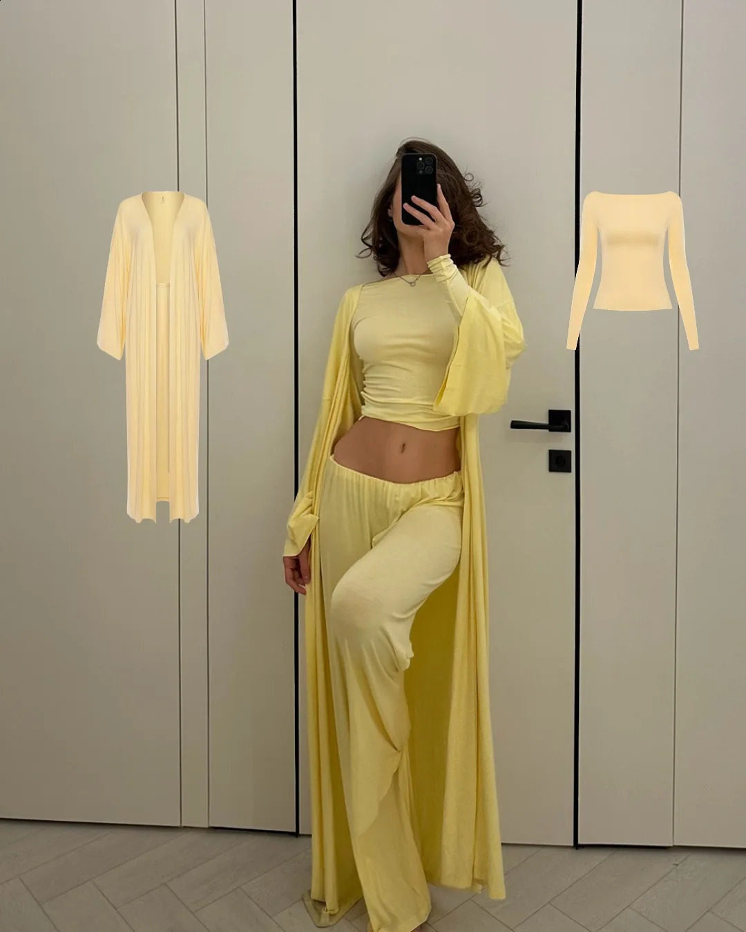 DriftWear 2025 Summer Casual Long Cardigan Long Sleeved Top High Waisted Pants Fashionable Set Office Wear 3pcs Baggy Suit Pants 250703