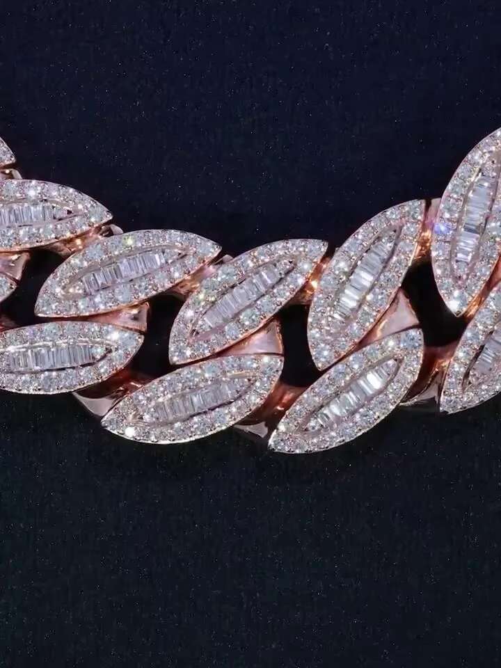 18mm Moissanite VVS Cuban Link Chain Iced Out Necklace With Baguette Round Cut VVS Moissanite Passes Diamond Tester