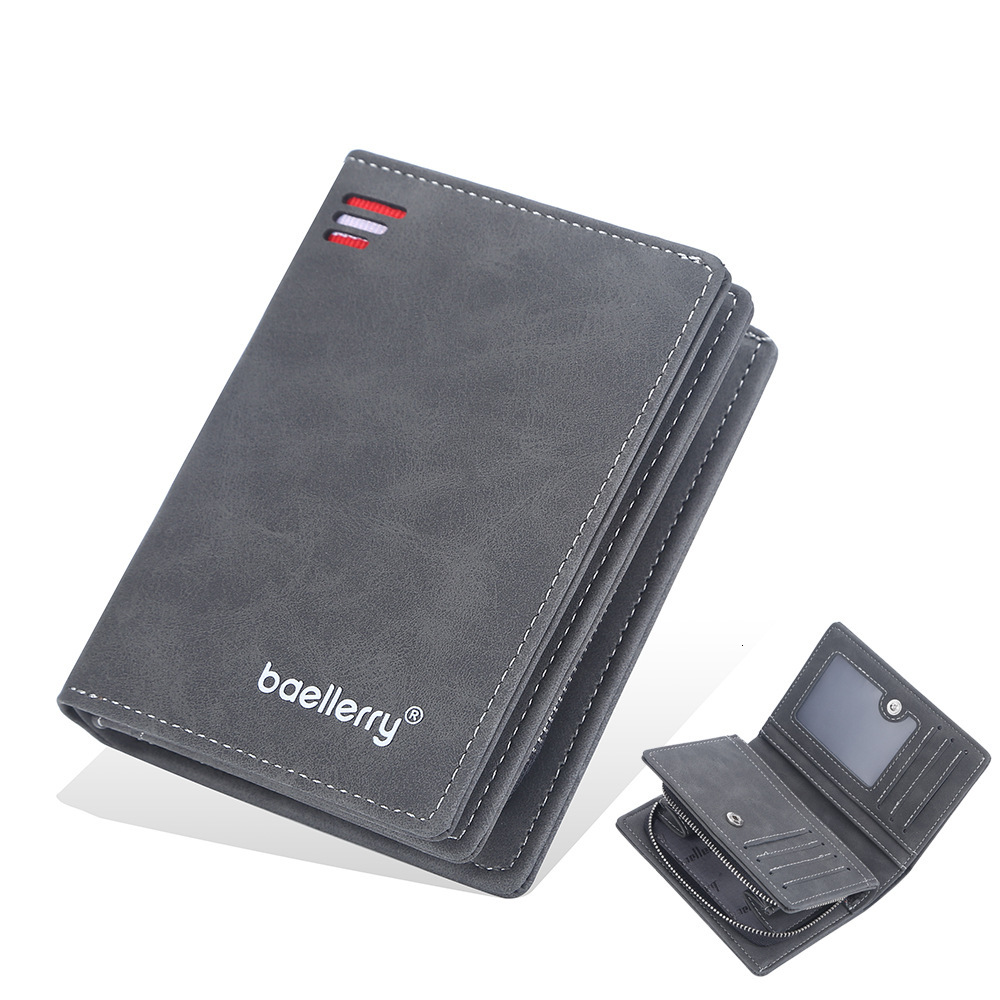 Designer Baellerry Men's Short Multi-Card Slot Zipper Buckle Coin Purse Suede Vertical Wallet Light Luxury Women's Bag