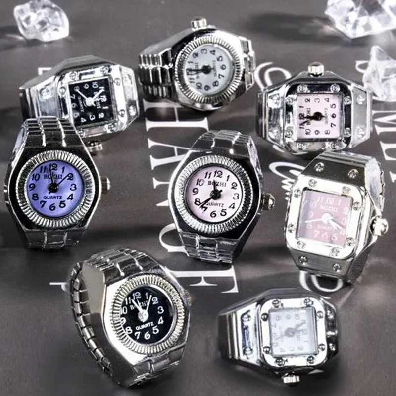 Vintage Punk Finger Watch Mini Elastic Strap Alloy Watches Couple Rings Jewelry Clock Retro Roman Quartz Watch Rings Women Men M250620