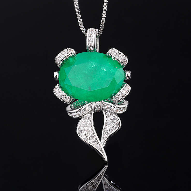 Pendant Set Imitation Gemstone Paraiba Emerald Adjustable Ring Jewelry For Women 280