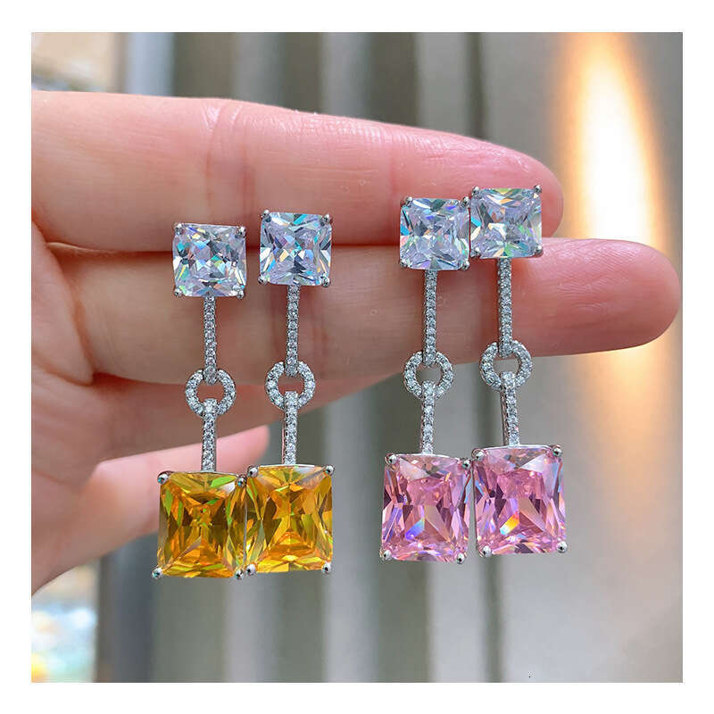 Trendy Pink Studs Micro Pave Imitation Yellow Dia Drop Earrings For Women Live Streaming B12