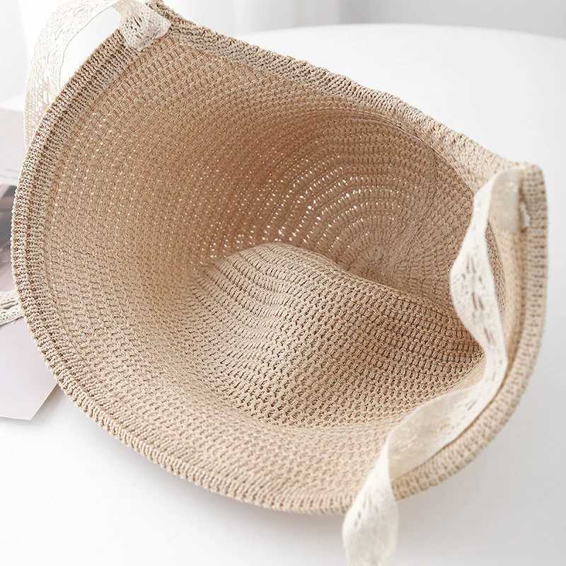 Japanese Minimalist Knit Bucket Hat For Women Wide Brim Sun Hat With Ribbon Beach Cap For Outdoor Travel City Casual Sunhat New Y250707