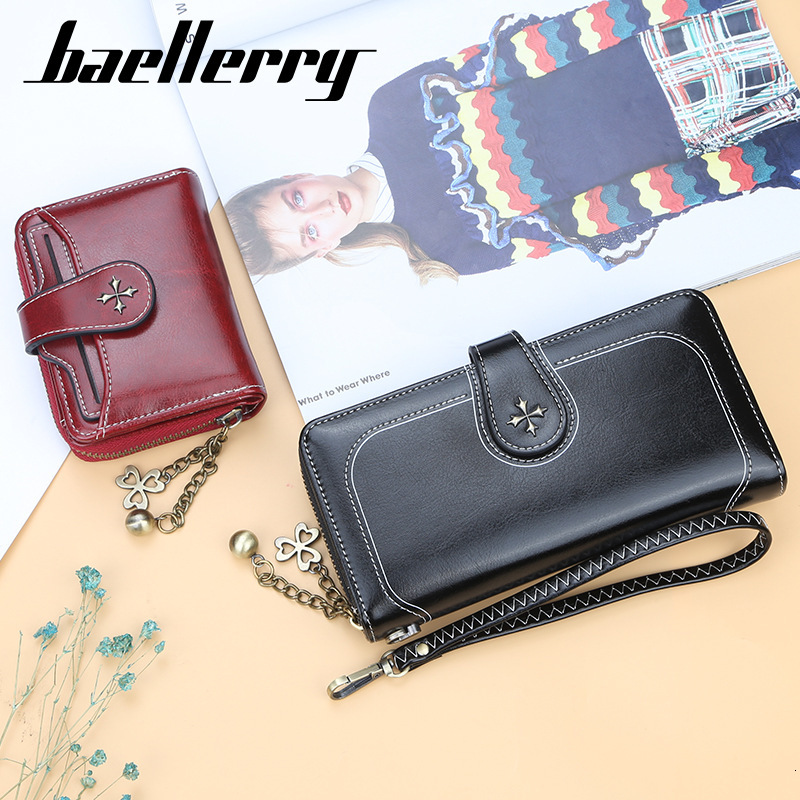 Designer Baellerry Short Wallet Korean Style Oil Wax Leather Coin Purse Fashion with Buckle Zipper Driver's License Card Holder Light Luxury Wome