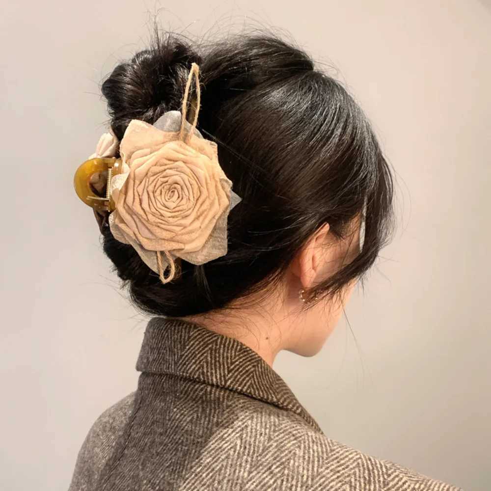 Vintage Linen Flowers Large Hair Claws Farbic Ponytail Hair Clips Crab For Women Girls Gifts Hair Accessories Valentine Headwear Z250707