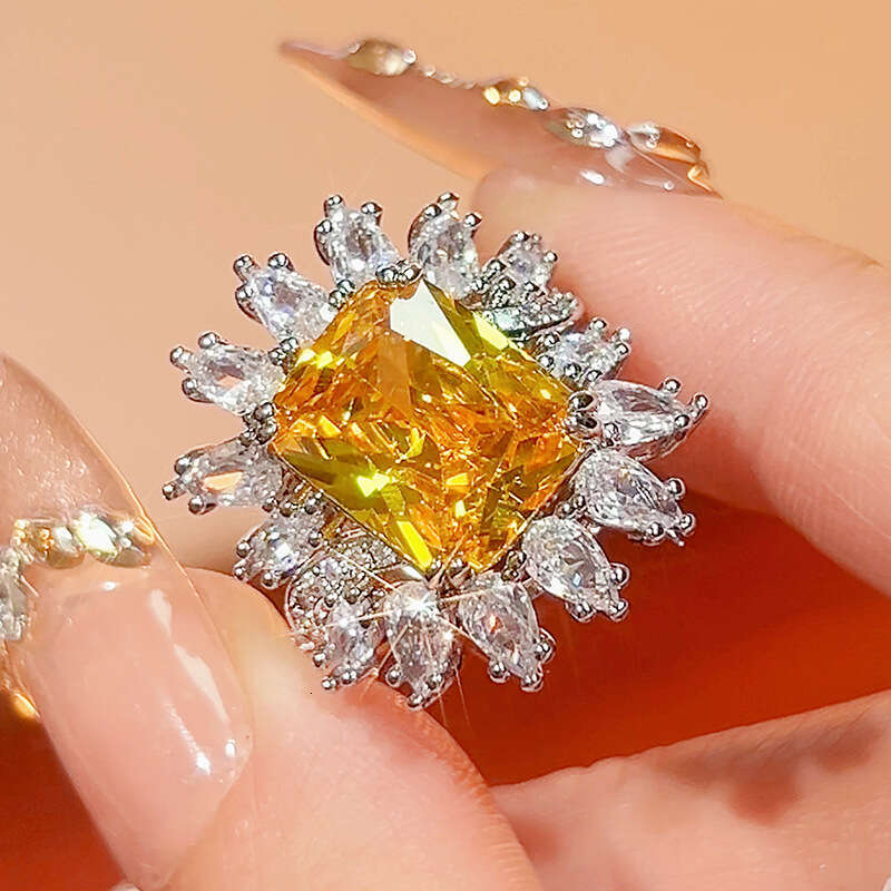 New Jewelry Set Ring Earrings Rectangular Dia Gemstone Fashion High-End Women's Style 81E