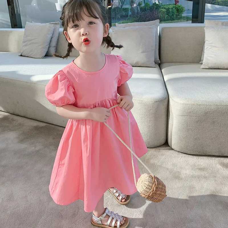 Summer Girls Dress Puff Sleeve Vestidos Round Neck Sweet Princess Dress Korean Outfits Baby Kids Childrens Clothing For Girl R250707