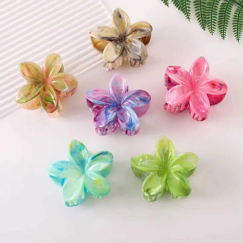 Fashion Gradient Large Flower Acrylic Hairpin Womens Sweet Hair Claw Crab Clip Hairpin Hawaiian Tiara Bohemian Beach Accessory Y250707