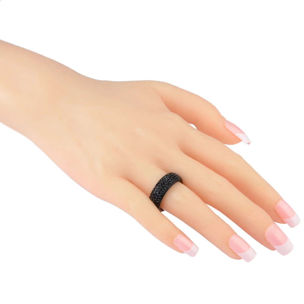 Arc Stainless Steel Crystal Womens Ring Full Size Black White Bling Engagement Wedding For Men Women Jewelry Gift 250624