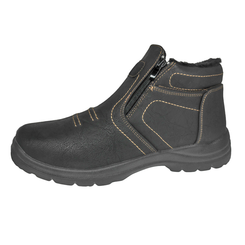 Warm Fur-Lined Mens Work Safety Ankle Boots for Winter