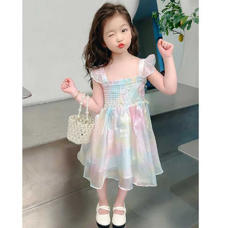 1-8 Years Cute Summer Princess Girls Dress Gradient Rainbow Butterfly Decoration Mesh Dress For Girls Party Prom Gown Clothes R250707
