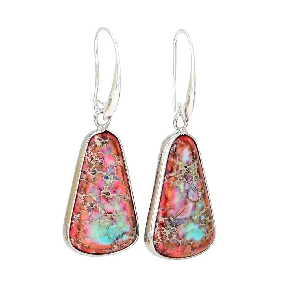 Bohemian Style Natural Imperial Stone Pendant Earrings Water Drop - Shipped