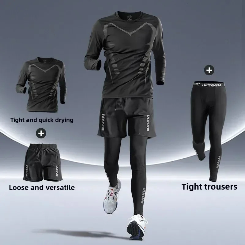Mens Fitness Running Set Tight-Fit Quick-Dry Clothes for Autumn Night Runs Training Cycling Sportswear Gear Mens Clothing 250707