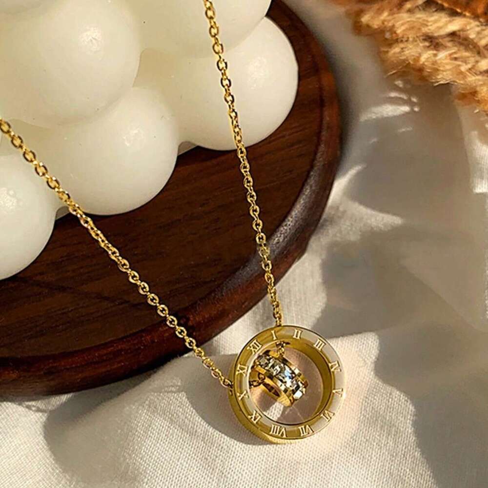 DHcollections New Roman Double Ring Pendant Collarbone Chain Women's Fashion Slim Waist Necklace