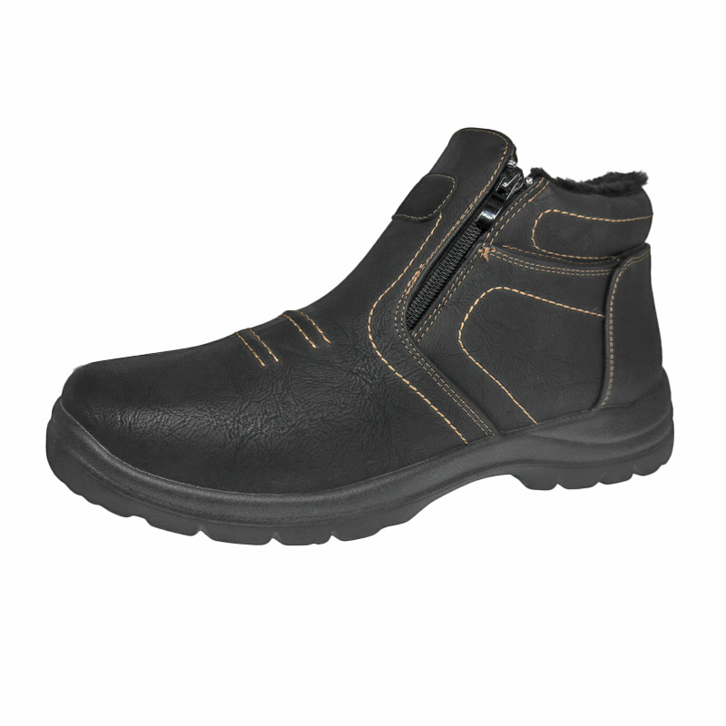 Warm Fur-Lined Mens Work Safety Ankle Boots for Winter