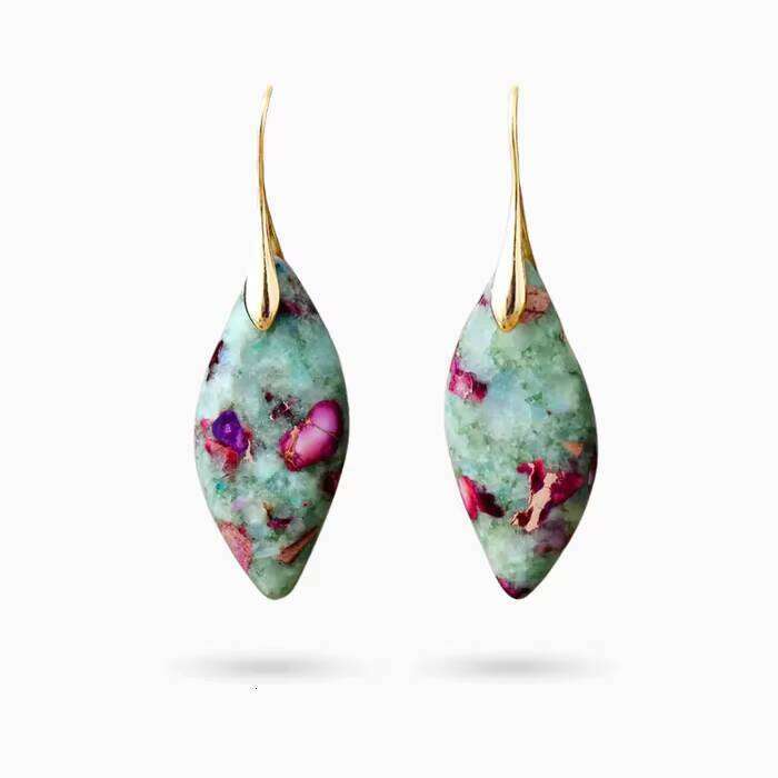 Bohemian Hook Hanging Wrist Guard Women's Stone Earrings Sier Plated Imperial Jasper Jewelry Drop-Shipping