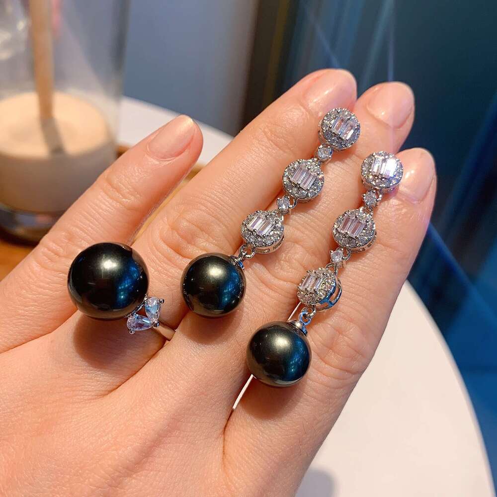 Tiktok S Tahitian Pearl Ring And Earrings Jewelry Set For Socialite Fashion Outfit 0D2