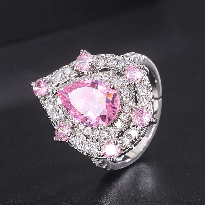 2022 Water Drop Pink Inlaid Zircon Ring Wedding Elegant Diamond Jewelry Fa5