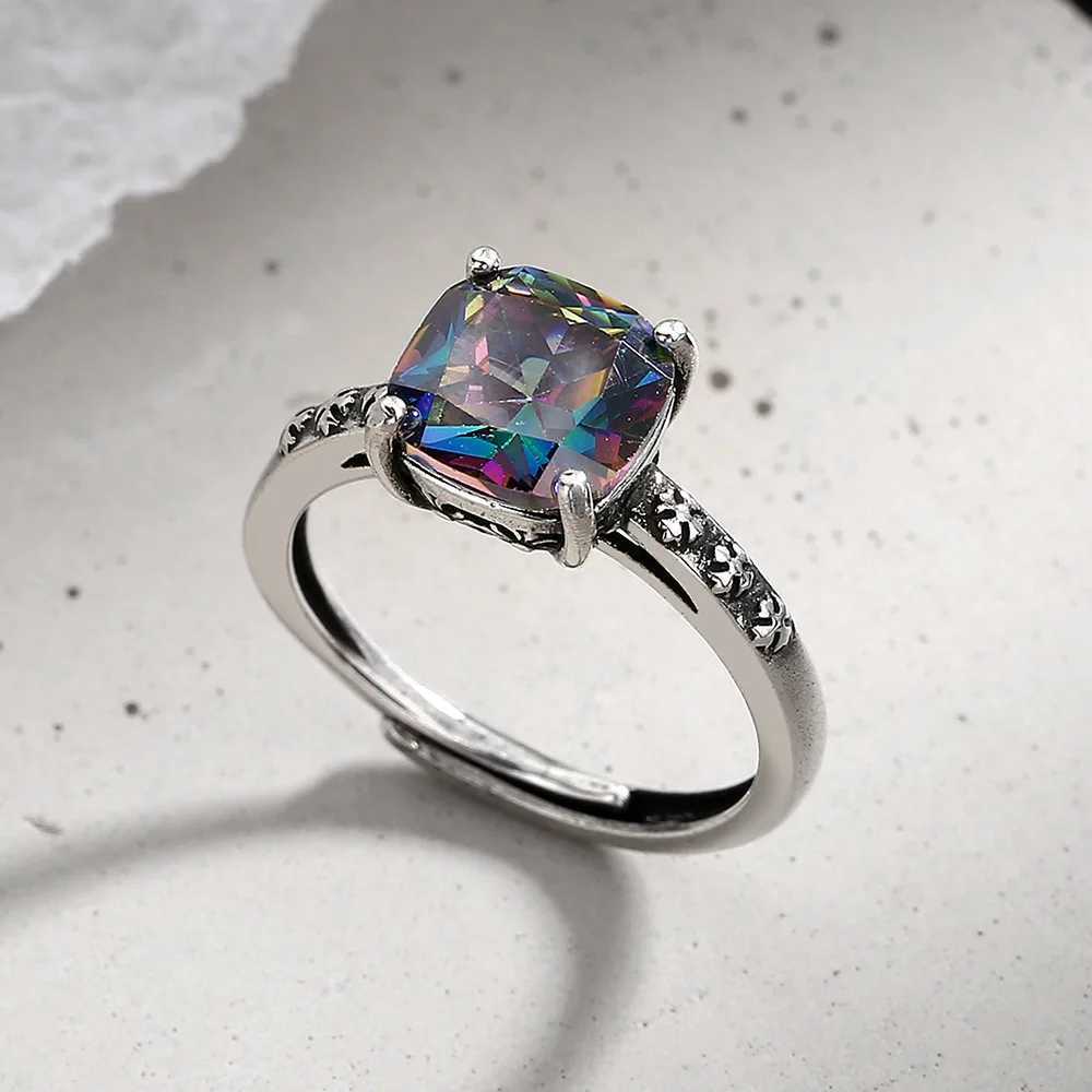 925 Sterling Silver Square Crystal Adjustable Rings For Women Wedding Luxury Fine Jewelry GaaBou XJ250707