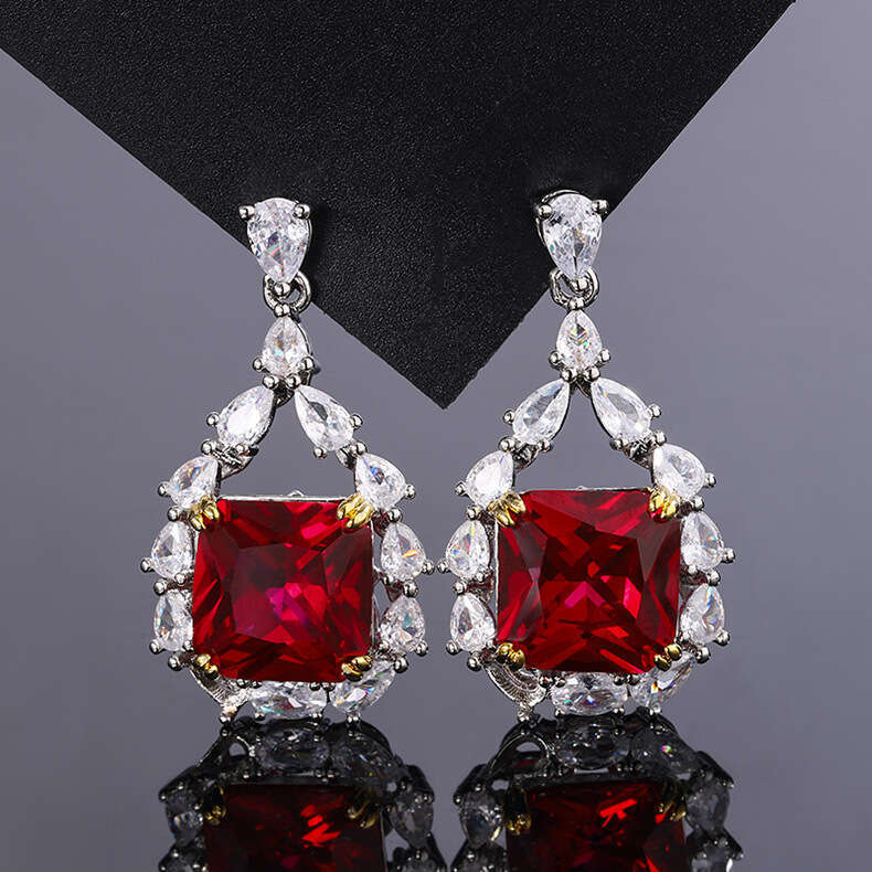Huayoumei Paraiba Zircon Emerald Red Earrings Jewelry 6De