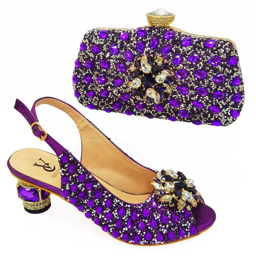Fashionable African Shoes and Bag Set Italian Women Fuchsia Color Nigerian Shoes with Matching Bags for Royal Wedding Party