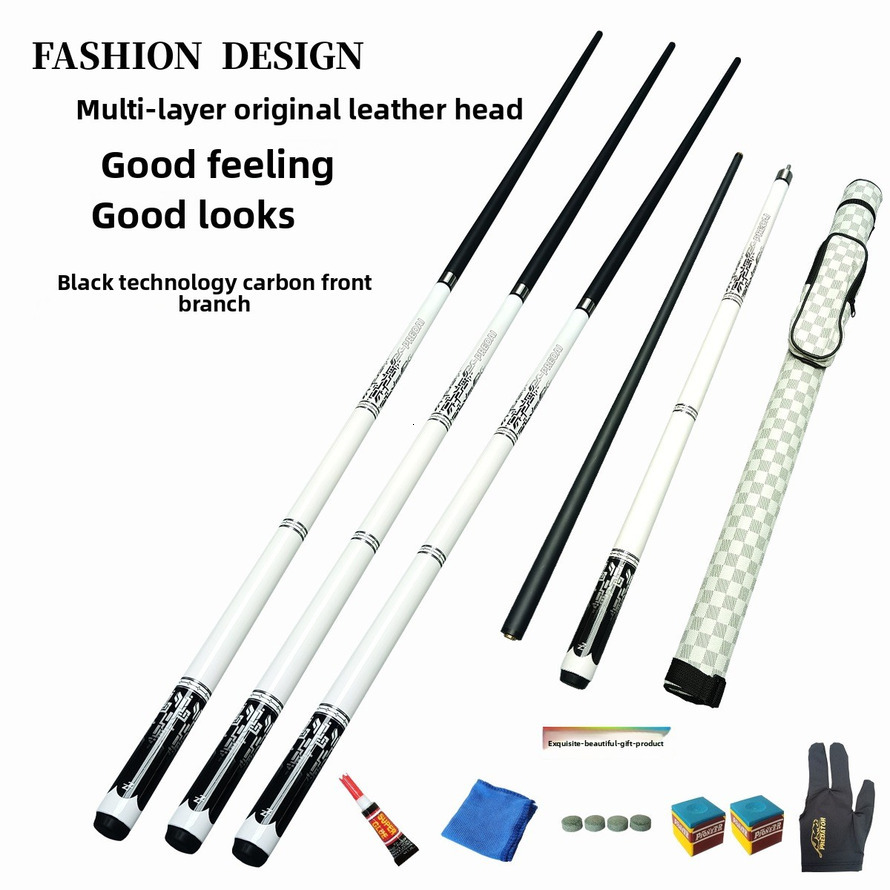 Technology Carbon Small Black 8 American Nine Ball Snooker Middle Head Blue and White Billiard Cue Barrel