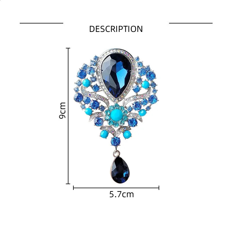 Elegant Large Crystal Waterdrop Brooches for Women Vintage Fashion Pendant Style Wedding Pins Party Jewelry 250625