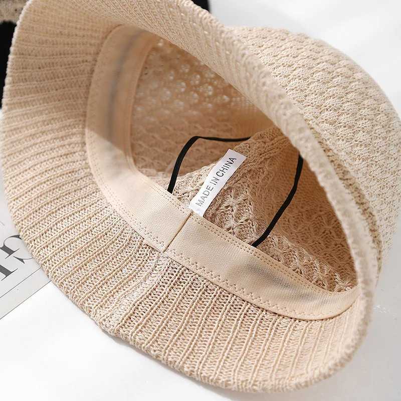 Womens Knit Bucket Hat Hollow Weave Sun Protection Fisherman Cap Retro Beach/travel/urban Summer Sun Hat Breathable Sunshade Y250707