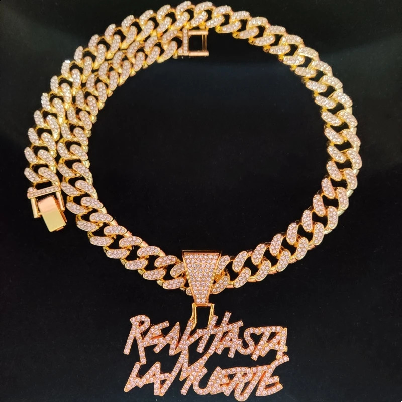 Men Women Hip Hop Letter Pendant Necklace with 13mm Cuban Chain Hiphop Iced Out Pendants Necklaces Fashion Punk Jewelry Gifts 250707