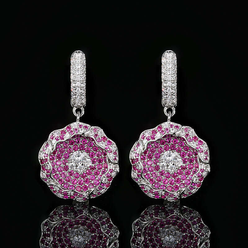 Autumn Winter New Jewelry Light Hollow Full Dia Red Fashion Versatile Women's Drop Earrings Wholesale 8D4