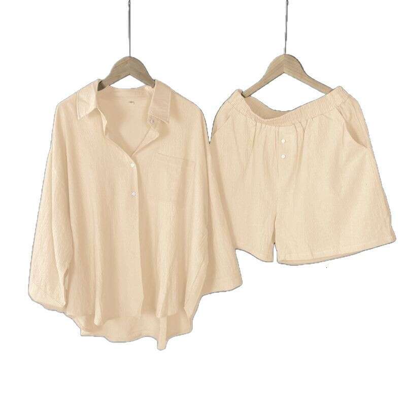 Cotton And Linen Solid Color Shirt Two-Piece Set Plus Size Top Shorts New Fashion Women's Outfit B5
