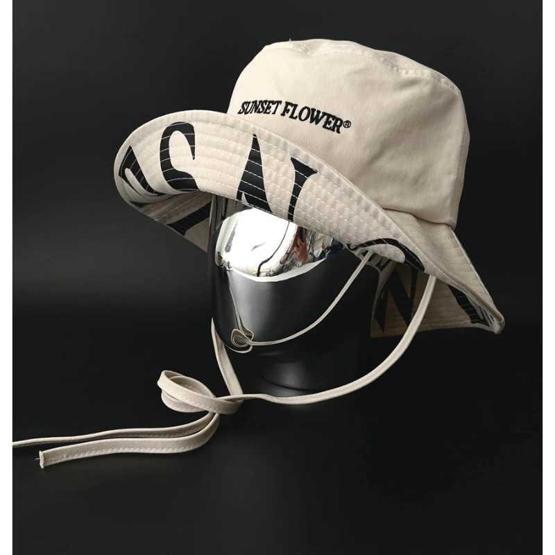 Retro Black and White Contrasting Color Design Drawstring Bucket Hats for Women Summer Sun Protection Versatile Personality Sun Hat Y250707