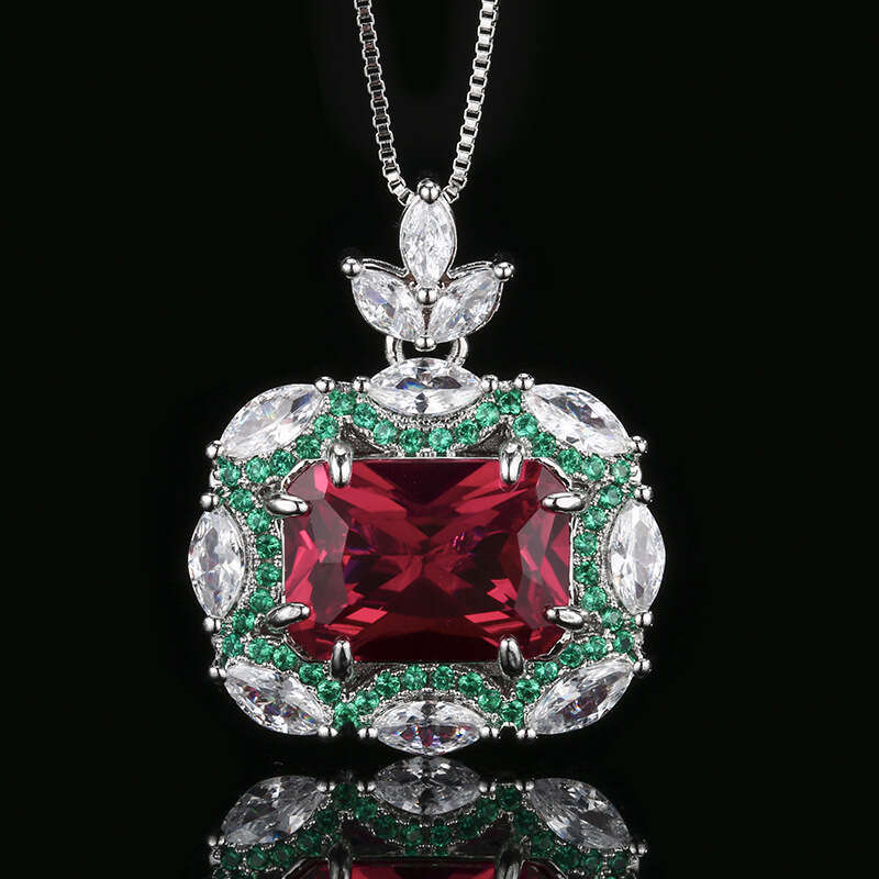 Wind Jewelry Set Necklace Ring Earrings Red Corundum Color-Changing High-End Light Fashion Women De3