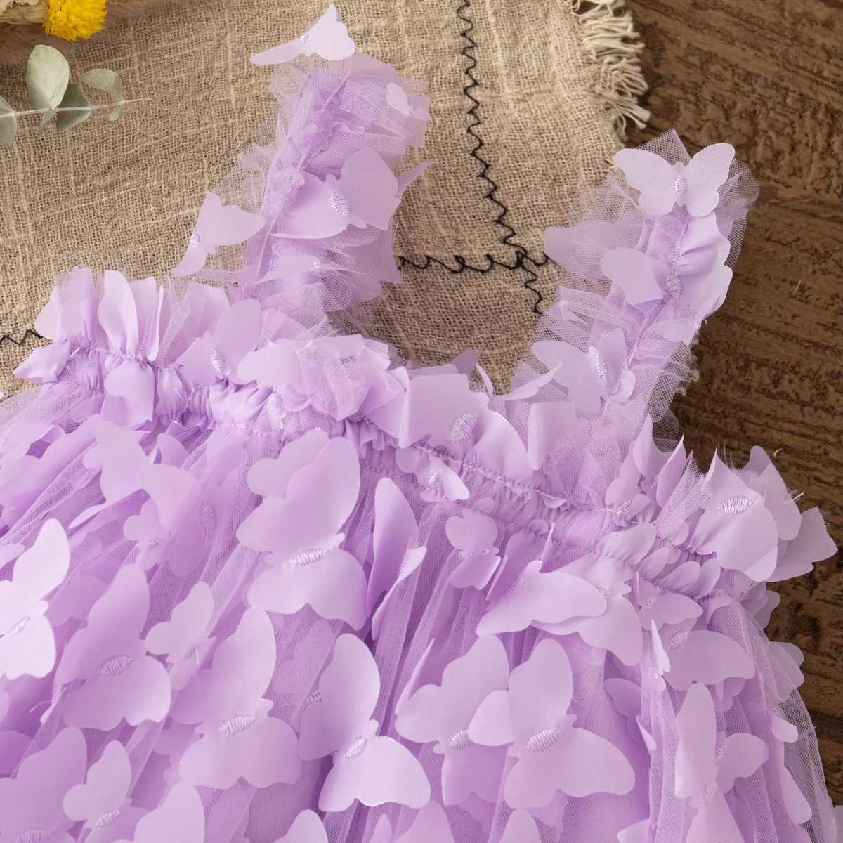 Baby Girl Dress Summer Full Print Butterfly Halter Solid Color Fluffy Girl Kids Dress Cute Casual Beach Kids Dresses R250707