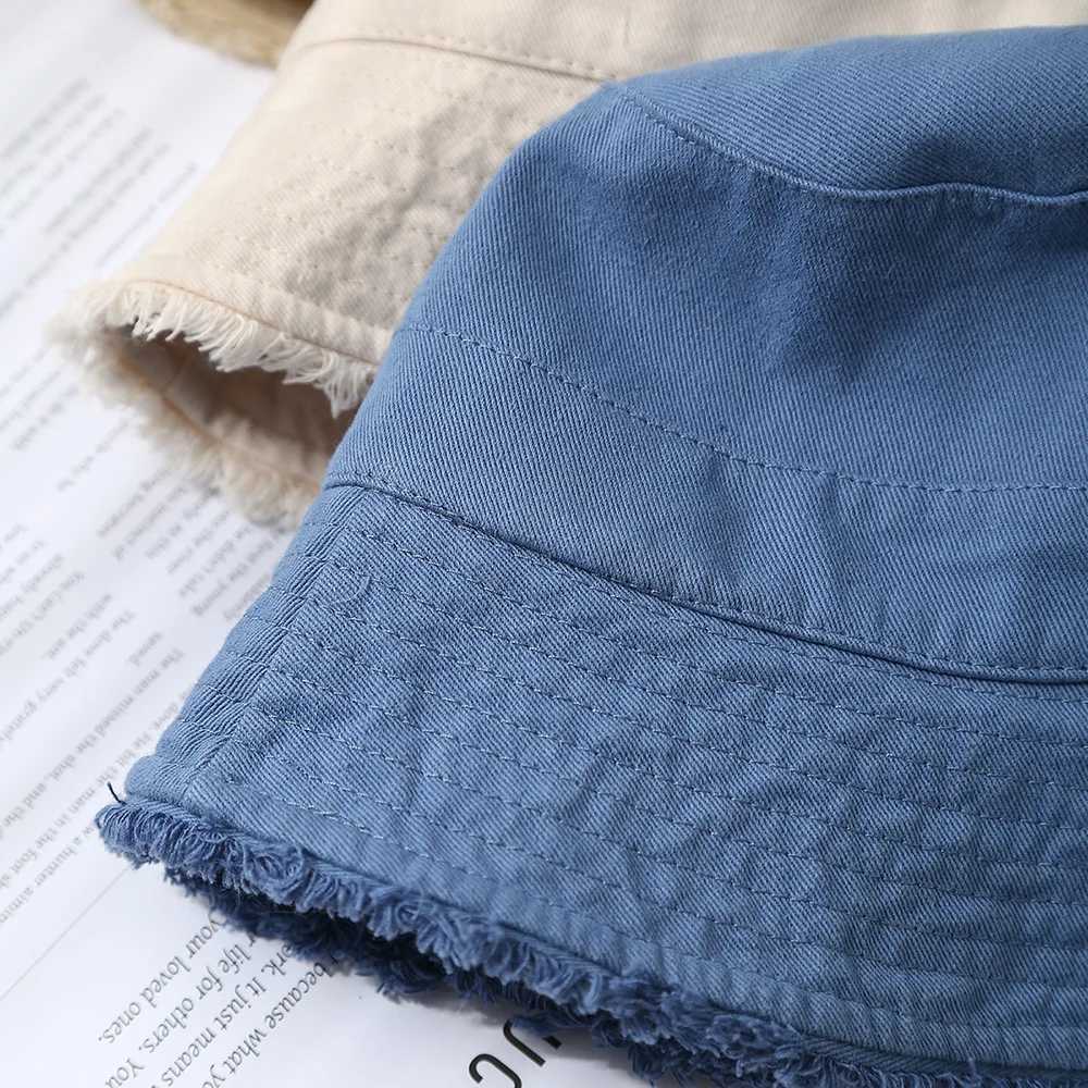Bucket Hat Women Spring Summer Cloth Tassel Brim Flat Top Sun Hat Women Outdoor Sunshade Solid Foldable Casual New Y250707