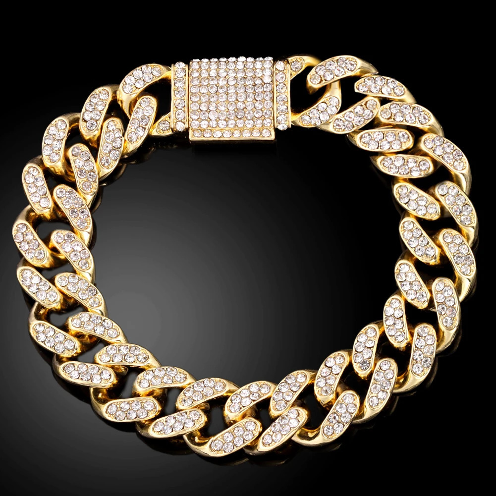 iced Out Hip Hop Cuban Link Chain Bracelets for Men Women HighQuality Bling ARhinestone Paved Miami Mens Jewelry 250707