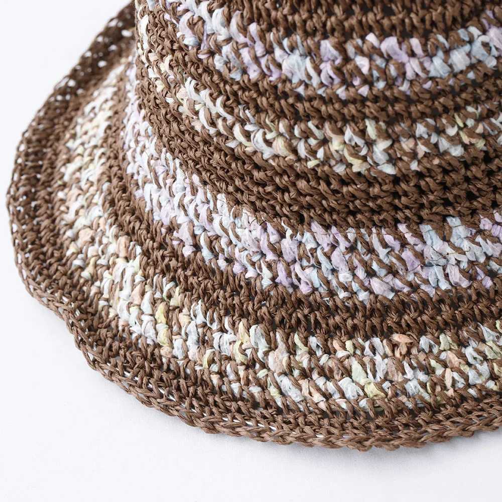 New Women Sun Hat Colorful Str Wide Large Brim Beach Hats Womens Summer Straw Hat Foldable Chapeau Femme Beach UV Protection Cap Y250707