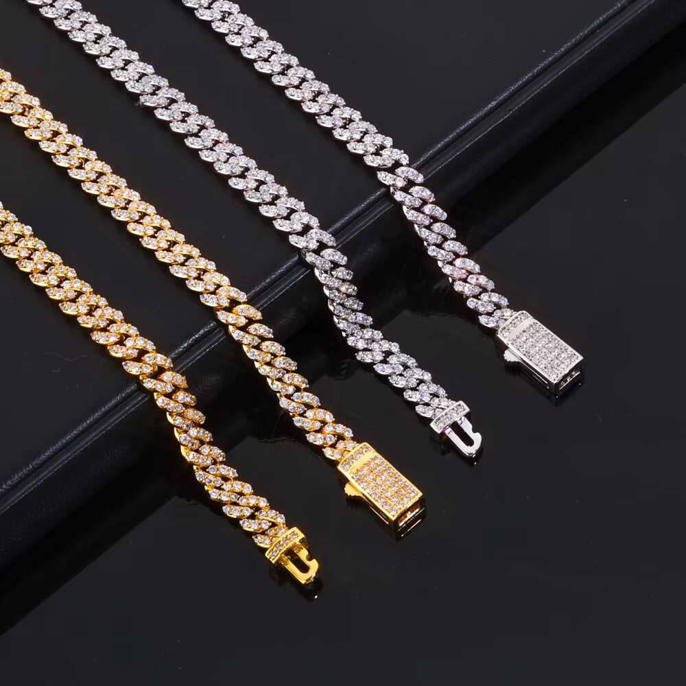 NUOYA Women 6mm Shiny Cuban Chain 18K Gold Plated Full Pave CZ Iced Out Link Necklace Hip Hop Fine Jewelry