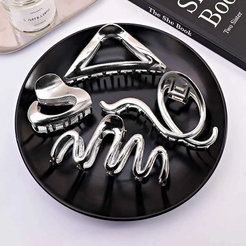 Vintage Silver Geometric Metal Hair Claw For Women Girls Long Hair Holder Headband Hair Claw Clip Fashion Hair Accessories Y250707
