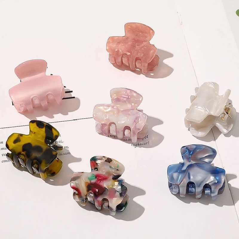 2024 NEW Small Acetate Hair Claw For Girls 3cm Simple Acrylic Claw Clip For Thin Hair Marble Printed Hair Clips Leopard Hair Accessories Y250707